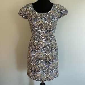 J. Crew Women's Dress Paisley Cotton Silk Short Sleeve Green Blue Puff Sleeve 00